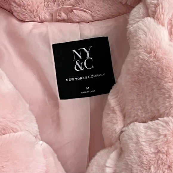 NYCO Pink Faux Fur Coat Quilted Embellished Jacket Barbie Bling Medium - Picture 14 of 14